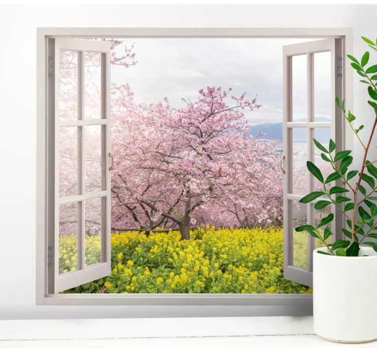 3D views to a spring pink trees flower sticker - TenStickers