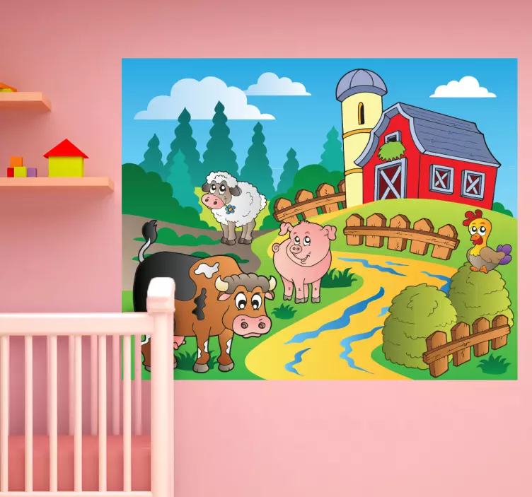 Kids Animal Farm Wall Mural - TenStickers