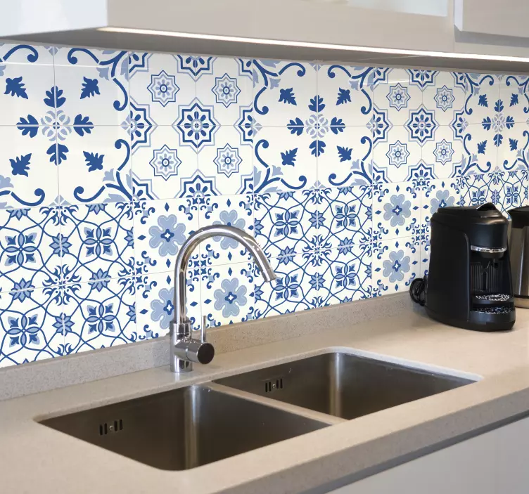 Delft blue ornamental kitchen tile sticker - TenStickers