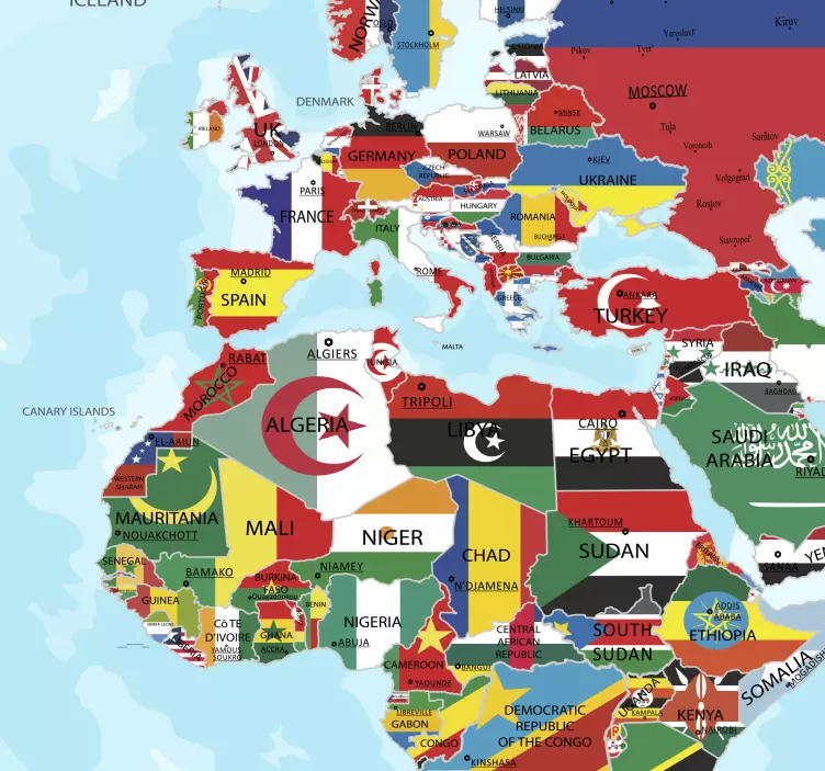 Flags of the world map wall sticker - TenStickers