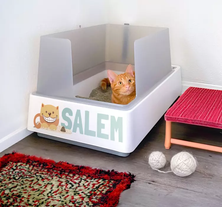 Cat litter box name wall sticker - TenStickers