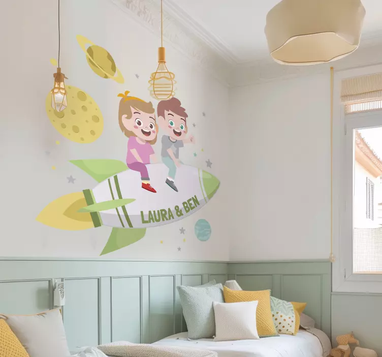Brothers on a rocket space children's wall decal - TenStickers
