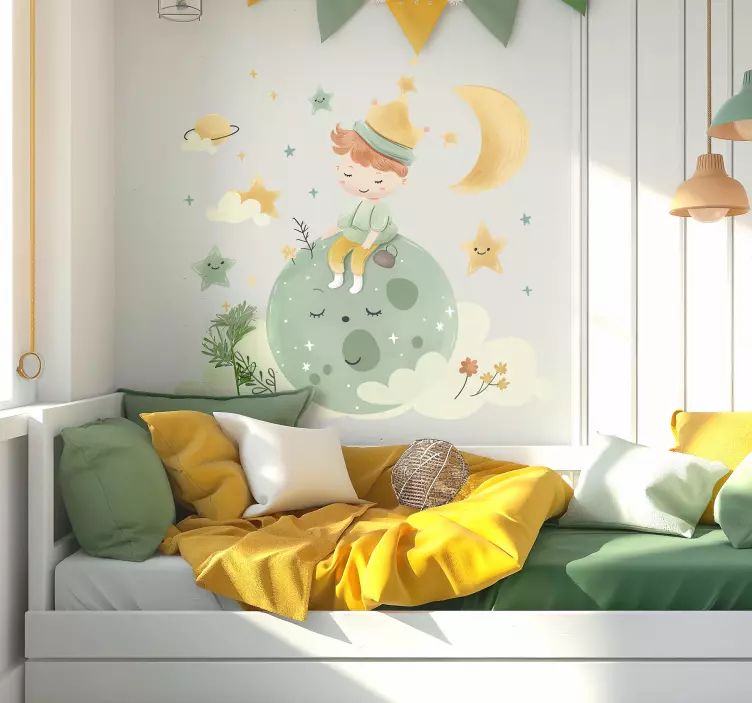 Happy kid on the moon children's room wall decal - TenStickers