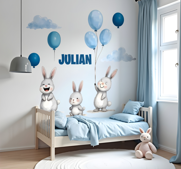 Blue balloons with bunnies wall decal - TenStickers