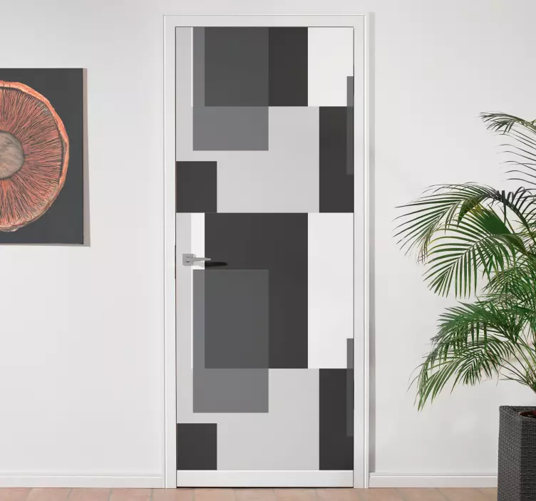 Abstract grey blocks door sticker - TenStickers