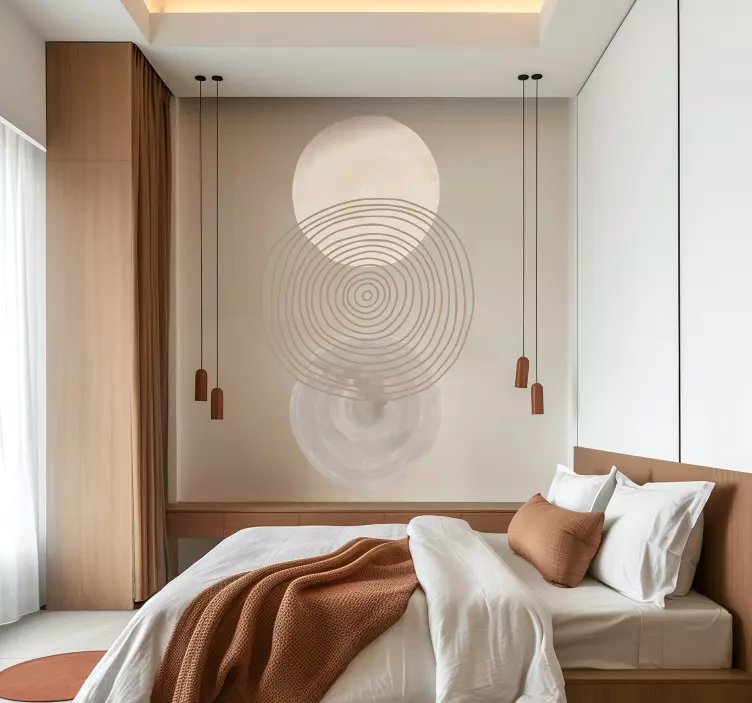 Abstract round and lines bedroom wall decal - TenStickers