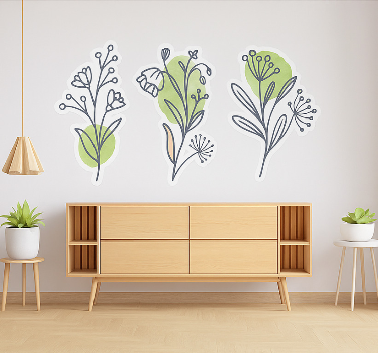 Abstract wild flowers wall decal for living room - TenStickers