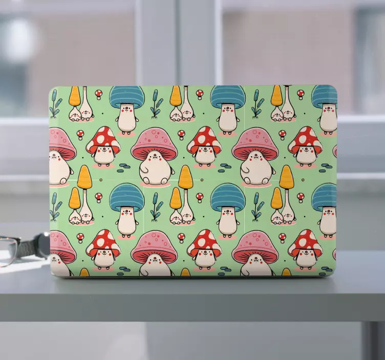 Adorable Mushroom Figures laptop skin - TenStickers