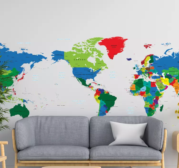 America colour world map sticker - TenStickers