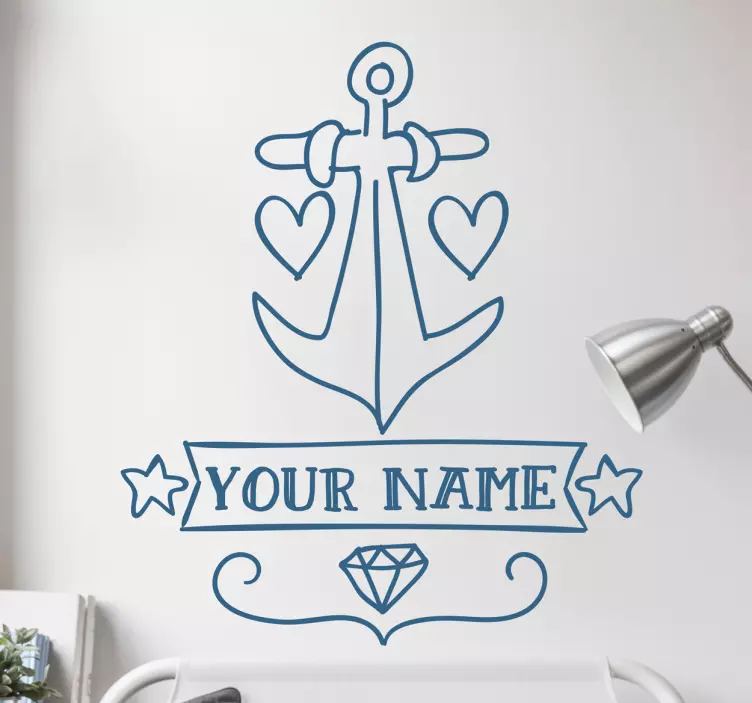 Anchor with customizable name nautical sticker - TenStickers