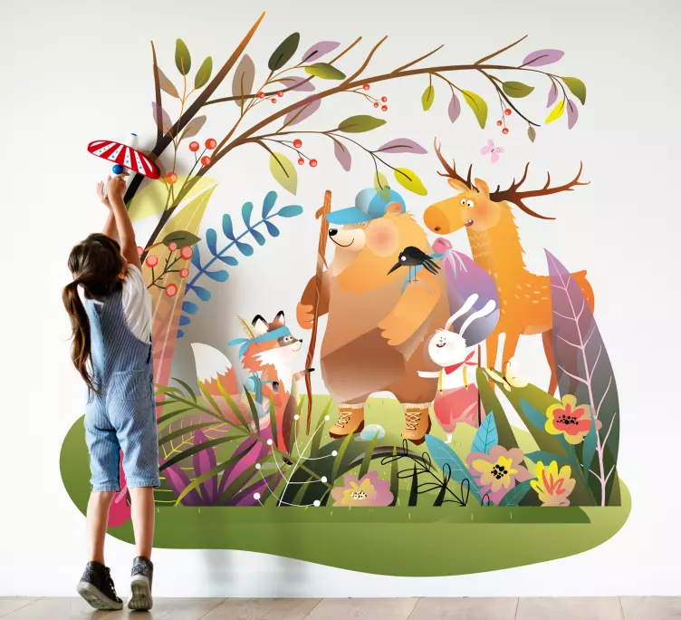 Animal friends in forest illustration decal - TenStickers