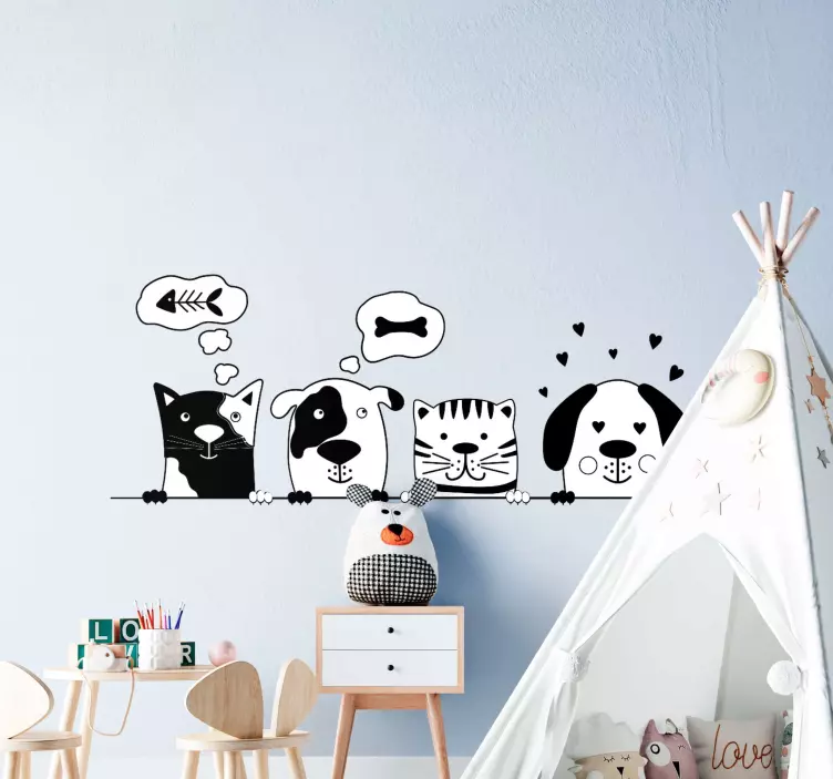 animals friends black and white cartoon sticker - TenStickers