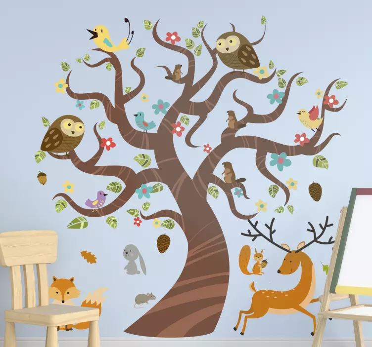 Animals in tree tree wall decal - TenStickers
