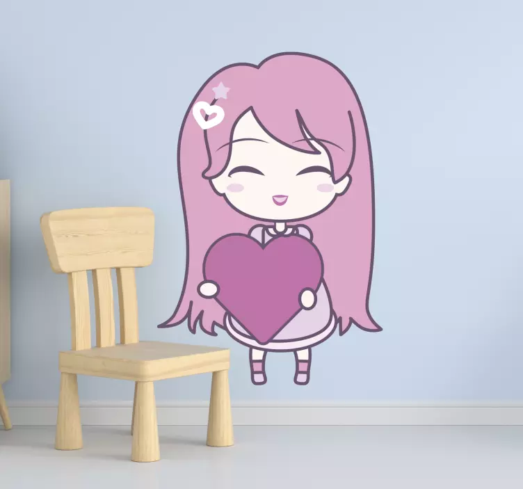Anime girl bringing love cartoon sticker - TenStickers