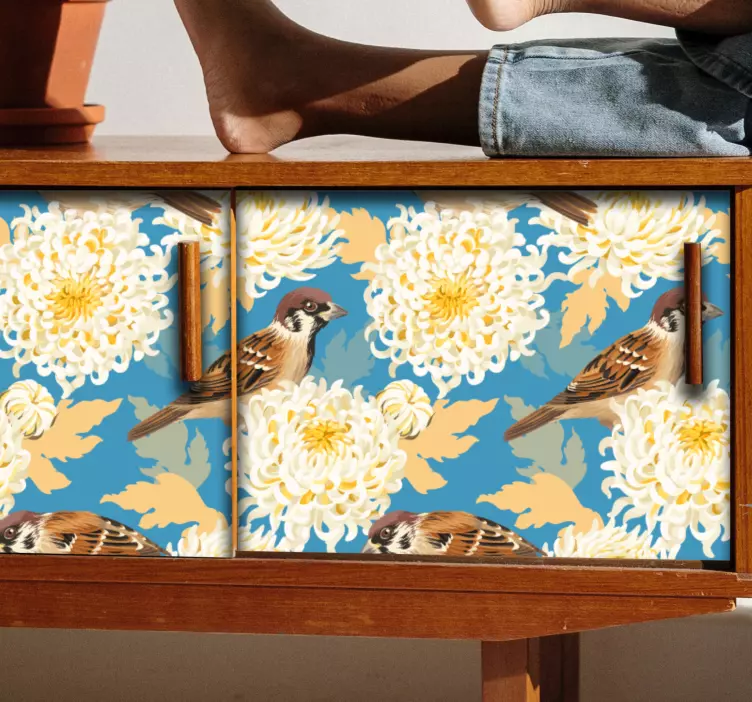 Aquarella birds and leaves furniture decal - TenStickers