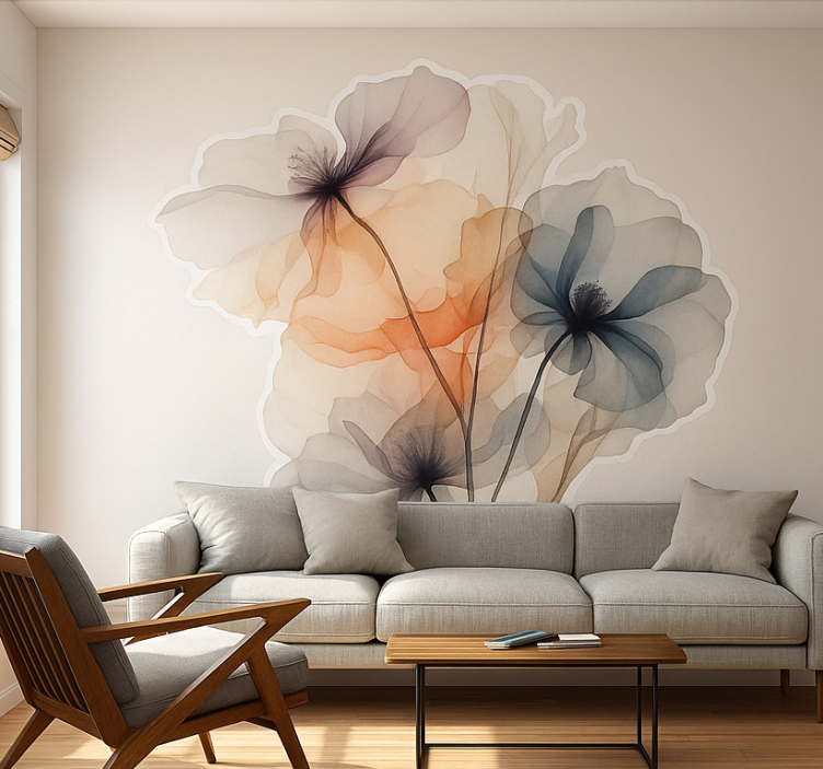 Aquarella poppies wall decal for living room - TenStickers