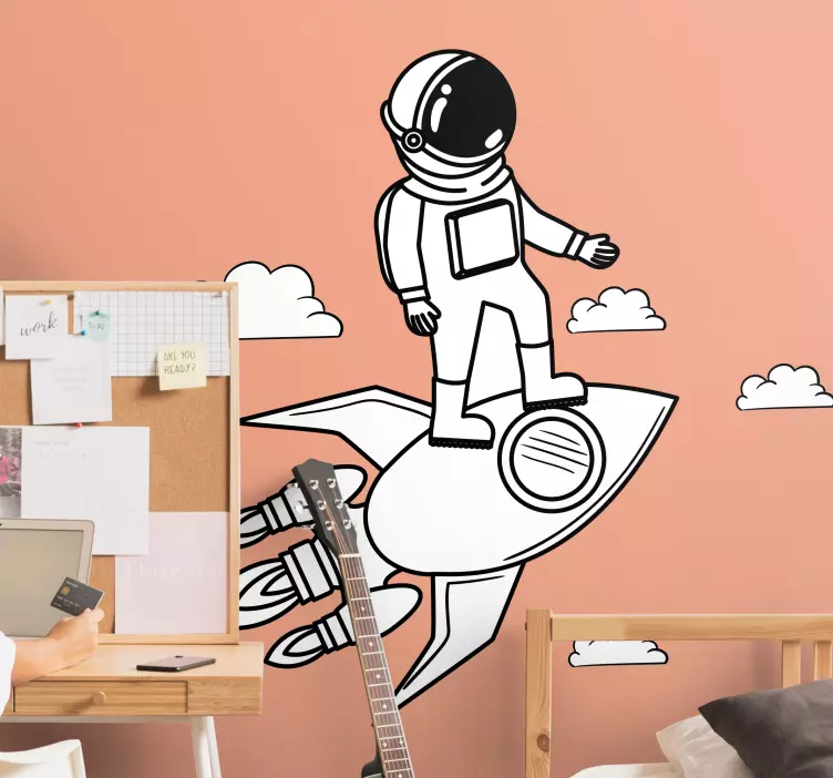 Astronaut and Rocket space wall sticker - TenStickers