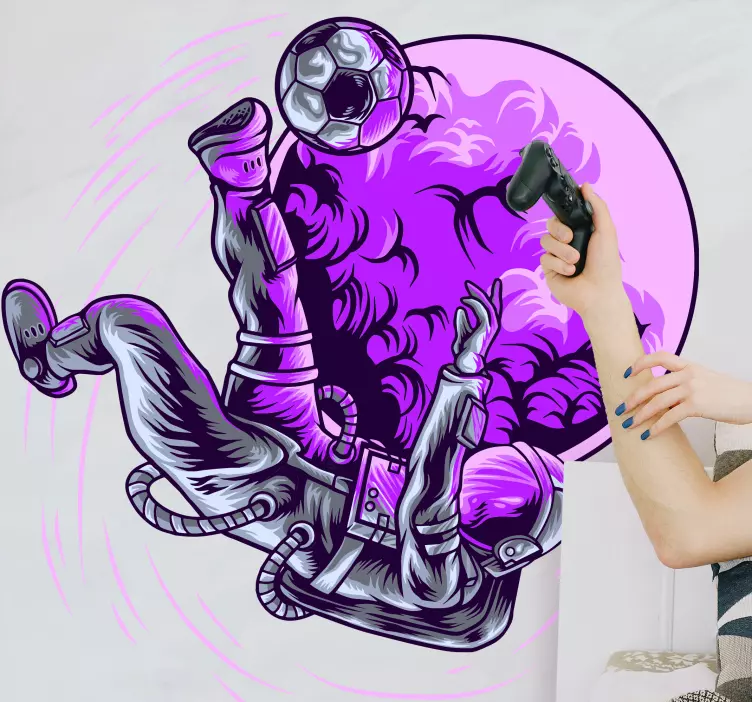 Soccer wall decal astronaut kicking ball - TenStickers