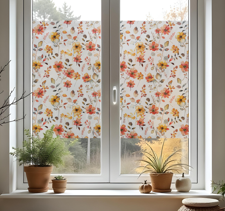 autumn flowers pattern window decal - TenStickers