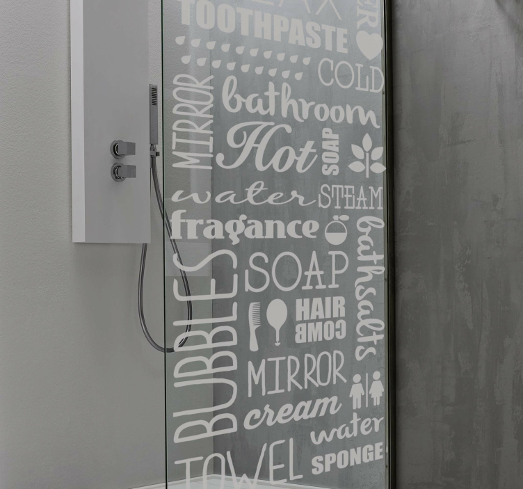 bathroom cloud of words shower screen sticker - TenStickers