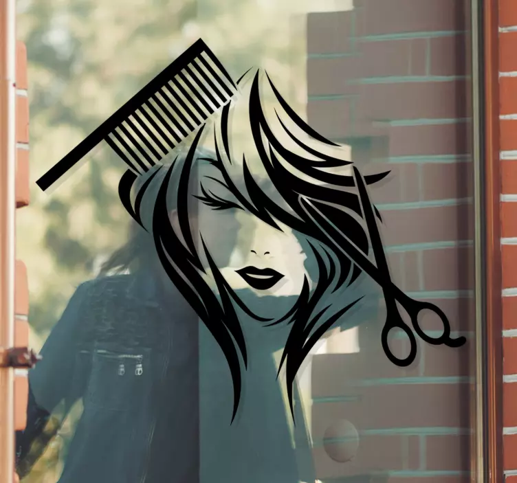 Beauty salon scissors and comb window decal - TenStickers