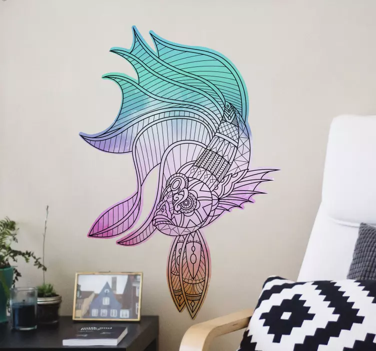 Betta fish mandala style fish decal - TenStickers