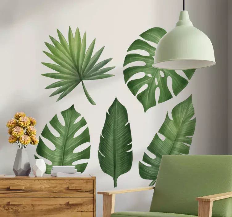 Big green leaves plant wall decal - TenStickers