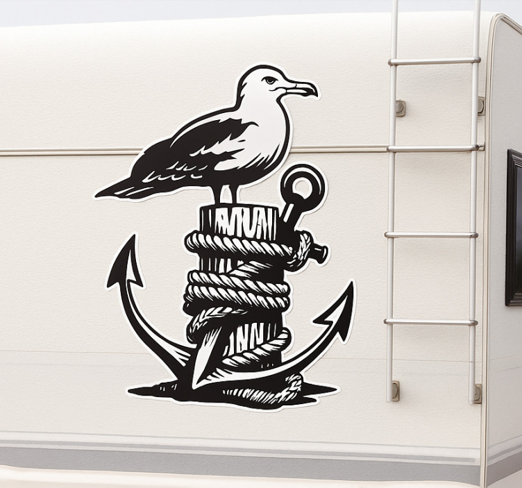 Black anchor seagull camper decal - TenStickers