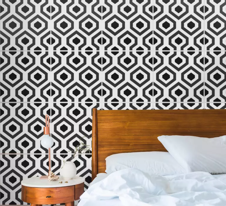 Black and white cement tiles design sticker - TenStickers