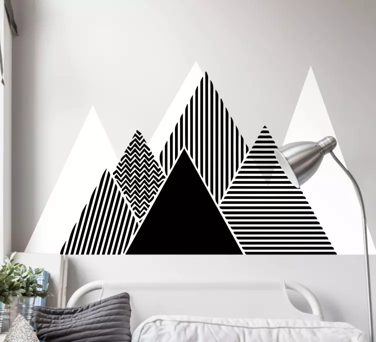 Black and white stripy mountain vinyl sticker - TenStickers