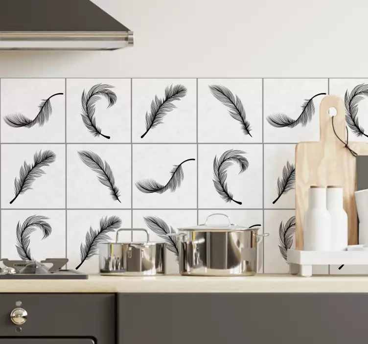 Black feathers tile sticker - TenStickers