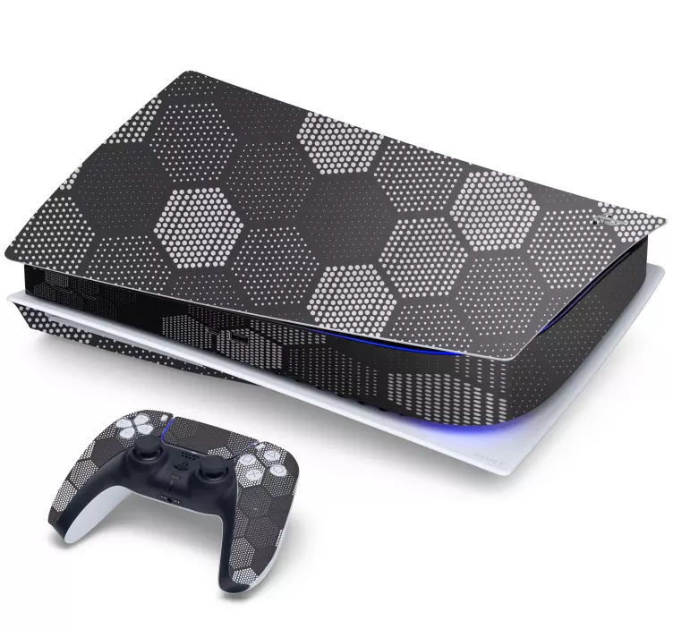 Black pixel hexagons PS5 sticker - TenStickers
