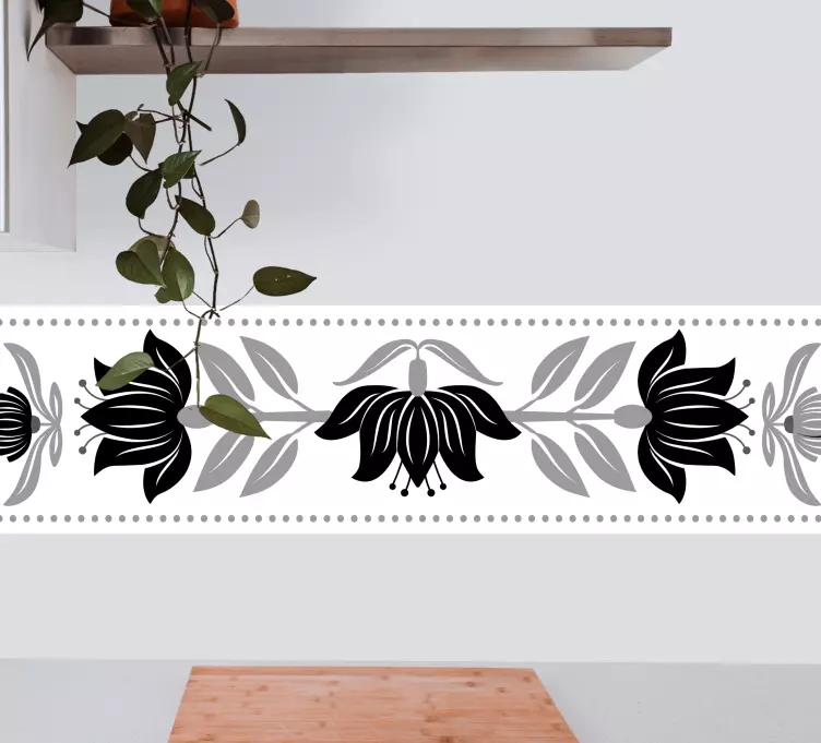 Black Polish flowers wall border sticker - TenStickers