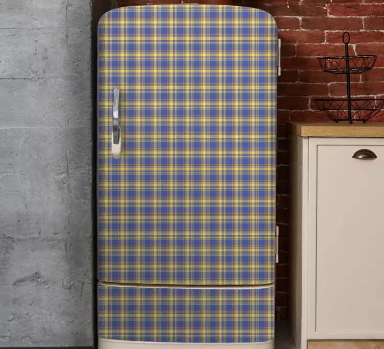 Blue check tartar pattern fridge decal - TenStickers