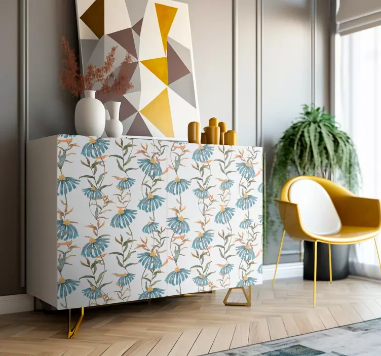 Blue flower pattern furniture decal  - TenStickers