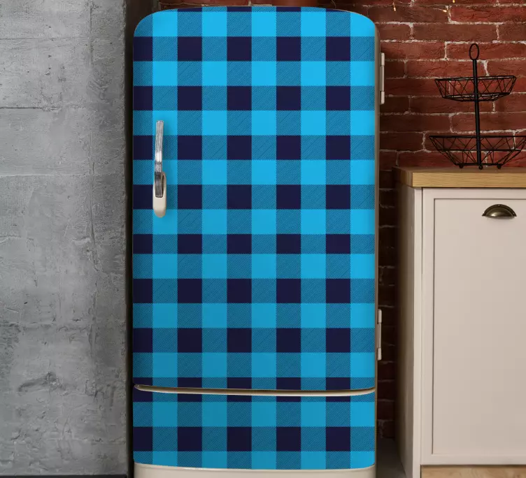 Blue tartan plaid pattern fridge sticker - TenStickers