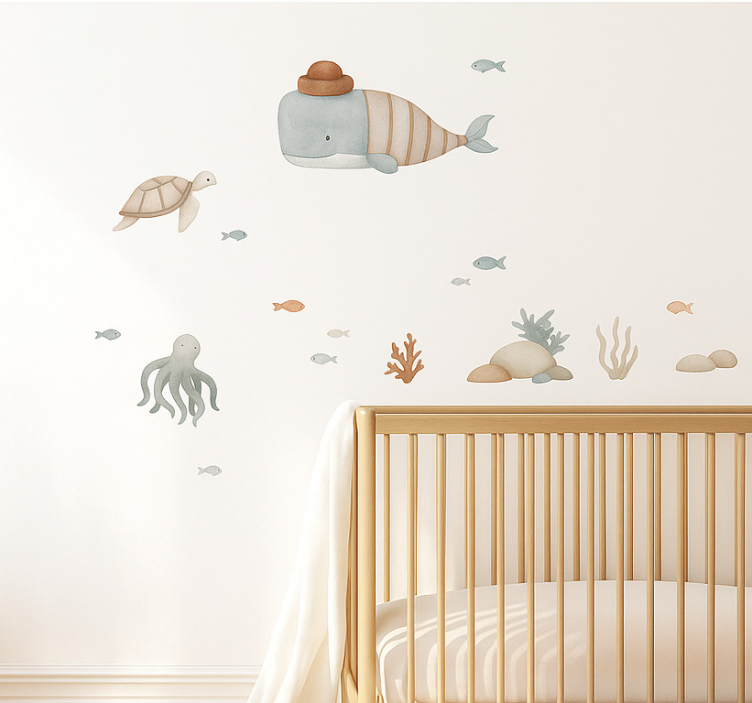 Boho ocean animals illustration wall art - TenStickers