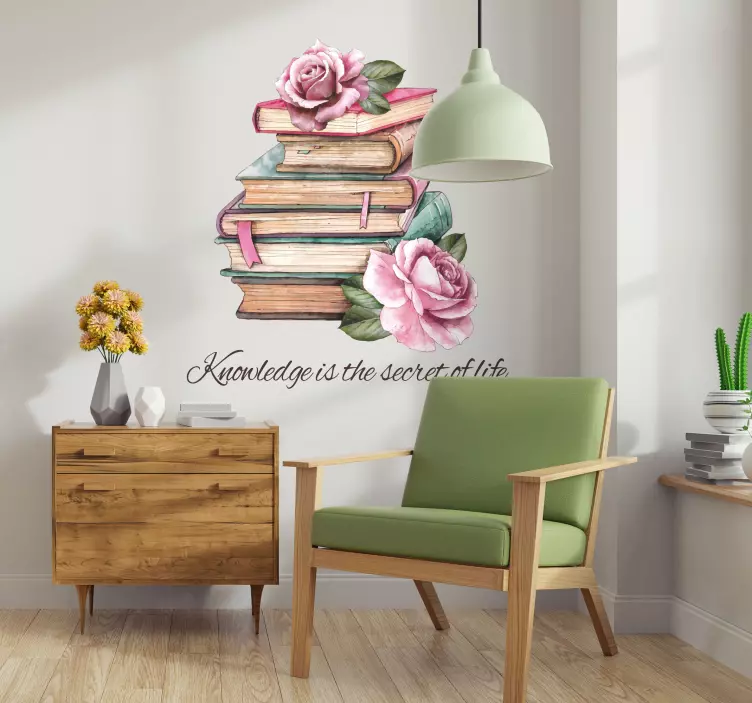Books and Roses wall quote decal - TenStickers