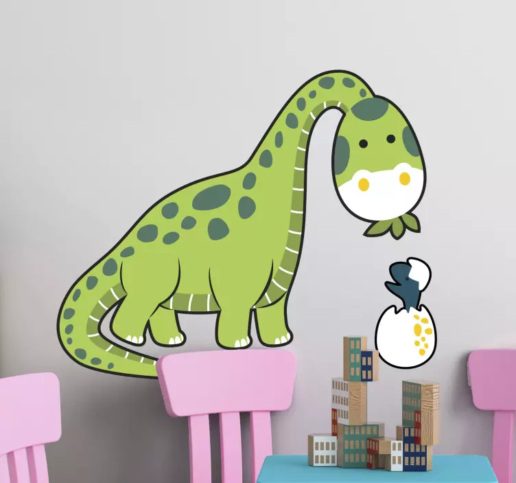 Brontosaurus with a child dinosaur wall decal - TenStickers