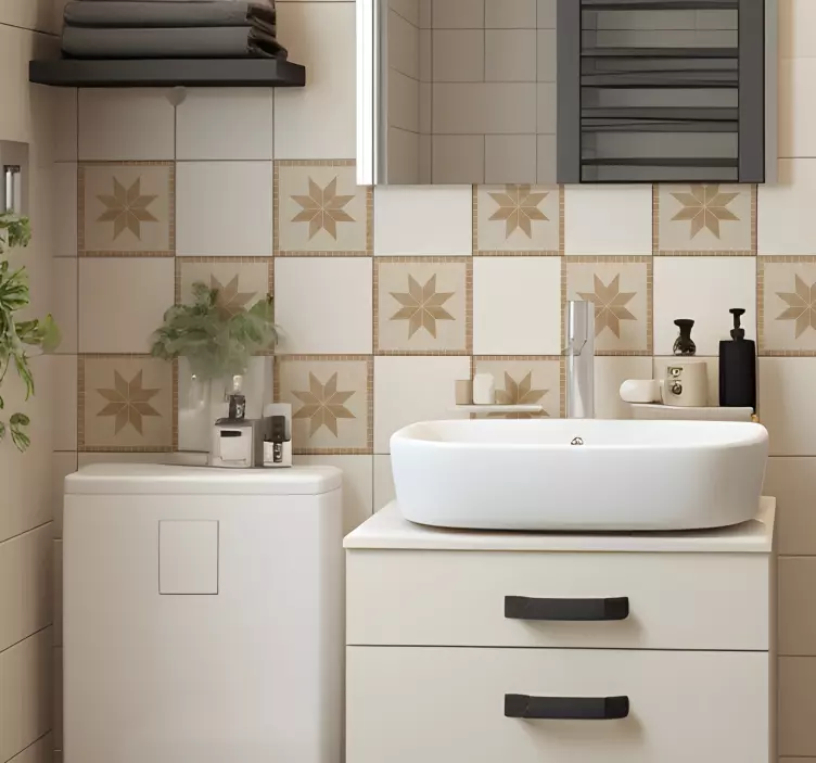 Brown star tile bathroom wall decal - TenStickers