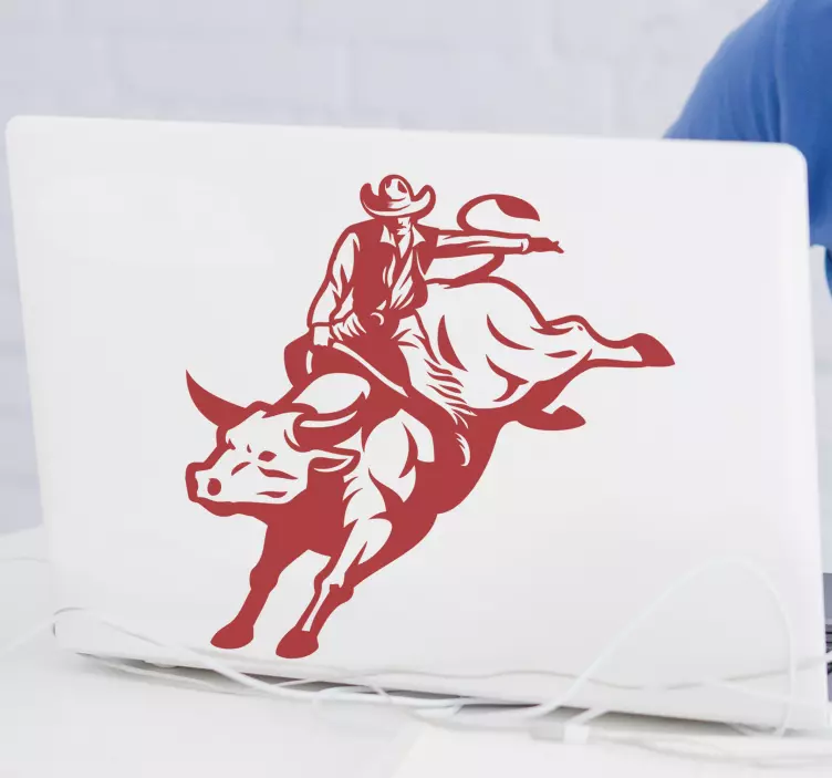 Bull Riding Cowboy laptop sticker - TenStickers