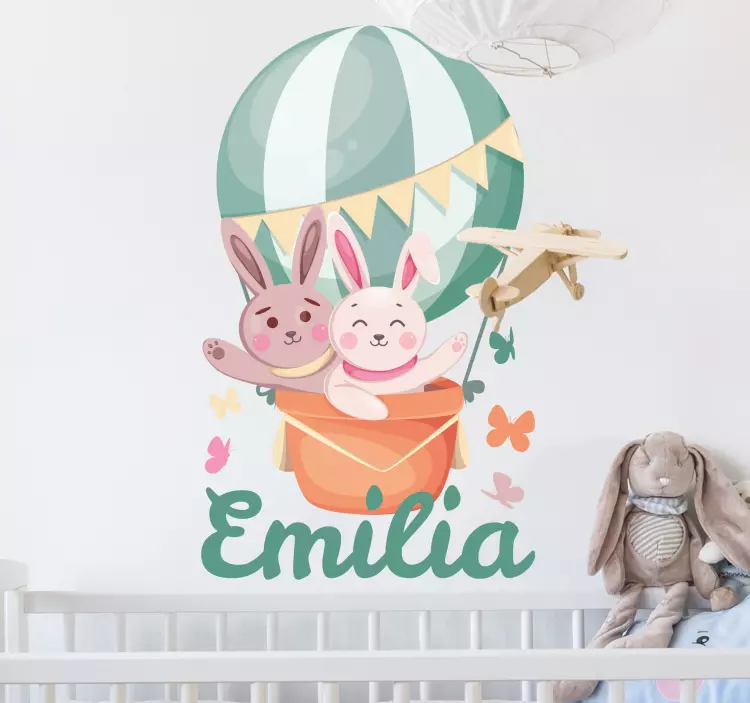 Custom bunnies in ballon wall stickers for kids - TenStickers