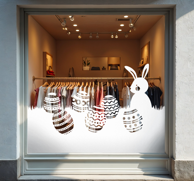 Bunny and easter eggs window decal for business - TenStickers