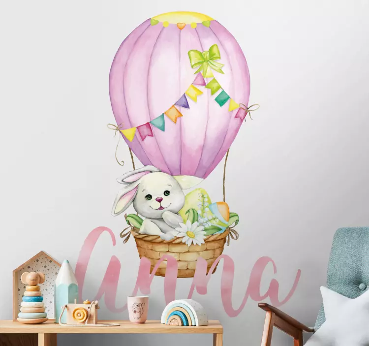 White bunny with name wall stickers for kids - TenStickers