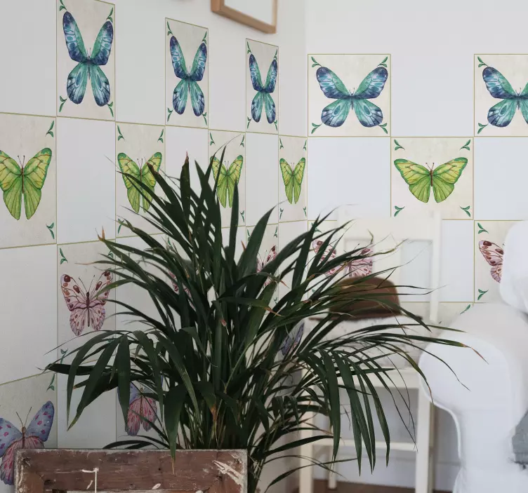 Colored butterfly pattern wall tile sticker - TenStickers