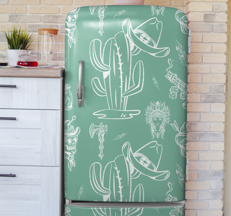Cactus and hat western pattern fridge sticker - TenStickers