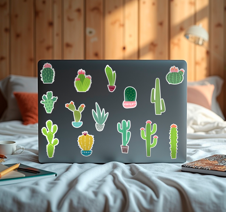 Cactus designs set laptop sticker - TenStickers