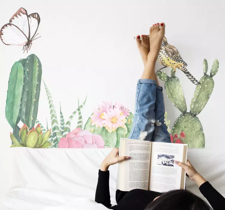 Cactus floral scene location wall sticker - TenStickers