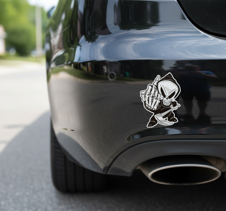 Car decal skeleton giving the middle finger - TenStickers