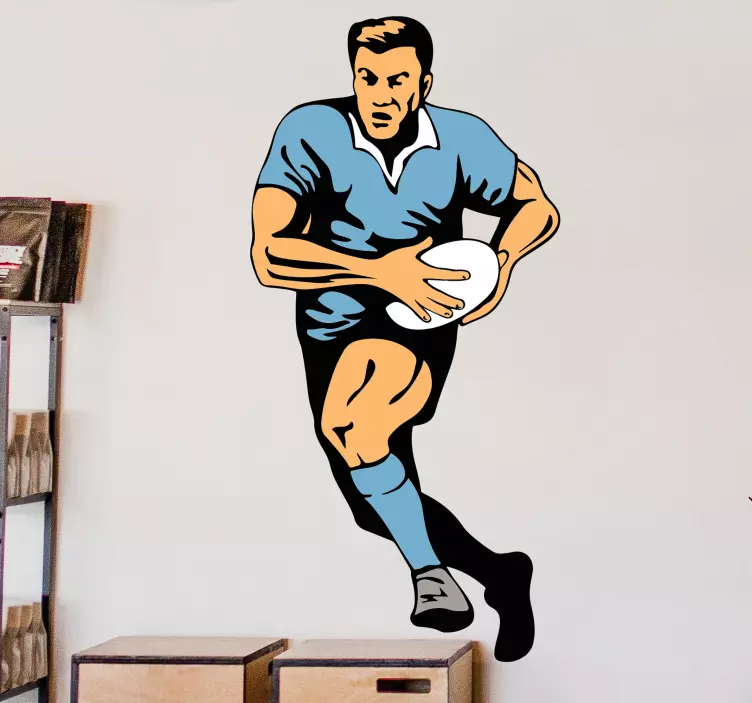 Cartoon rubgy player Retro rugby wall sticker - TenStickers